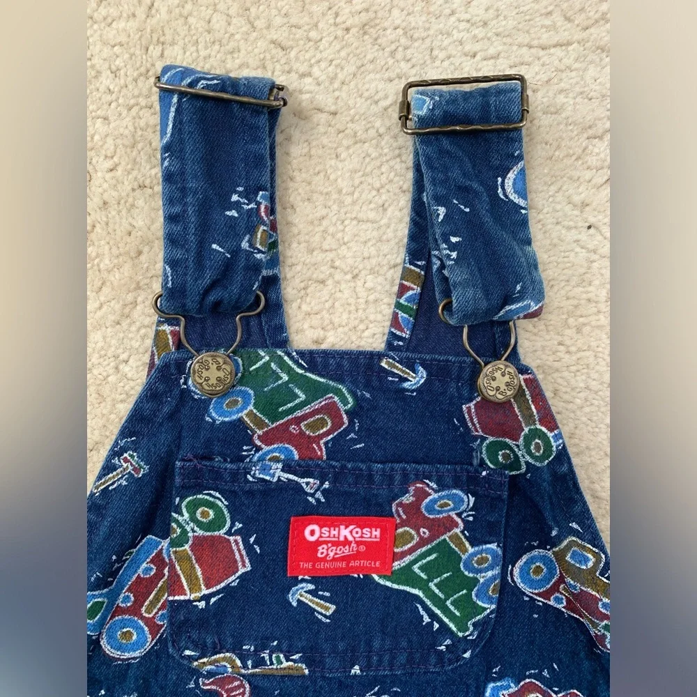 Vintage Oshkosh Size 3T Construction Denim Shorts Overalls - Picture 5 of 12